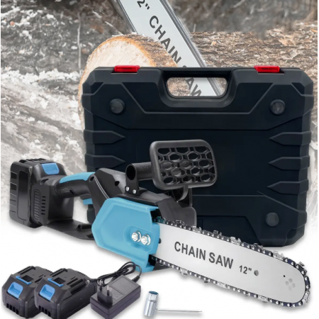 Ланцюгова пила з шиною 12 дюймів та 2 акумуляторами 48В в кейсі Electric Saw Blue