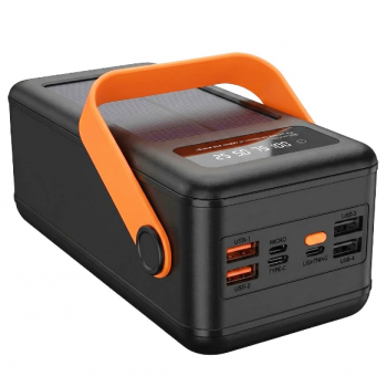 Зовнішній акумулятор Power Bank 80000 mAh з сонячною панеллю та ліхтариком YM-638CX, Потужний, 4 USB, Чорний Зовнішній акумулятор Power Bank 80000 mAh з сонячною панеллю та ліхтариком YM-638CX, Потужний, 4 USB, Чорний