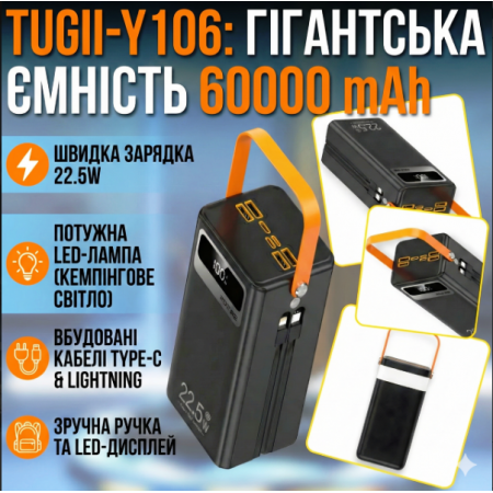 Павербанк-Гігант 60000mAh "Повна Автономність" TUGII-Y106 + Потужний LED-Прожектор (22.5 Вт)