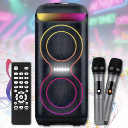 Портативная Bluetooth колонка 2х6.5" с 2 беспроводными микрофонами и LED подсветкой ZXX-5505 40W
