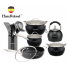 Набор посуды Haus Roland HR126-1, 18 предметов из нержавеющей стали: кастрюли 3,6/6,0 л, ковш 1,9 л, сковорода 2,9 л, чайник 3,0 л