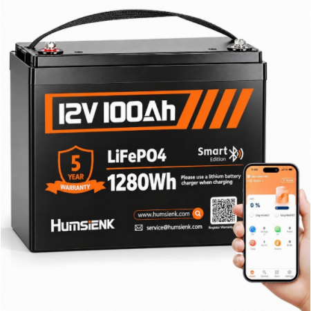 LiFePO4 12V 100Ah Humsienk з Smart BMS 100A, 1280Wh із Bluetooth для ДБЖ
