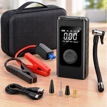 Пусковий пристрій для автомобіля 4 в 1 з компресором, Power Bank та LED-ліхтарем